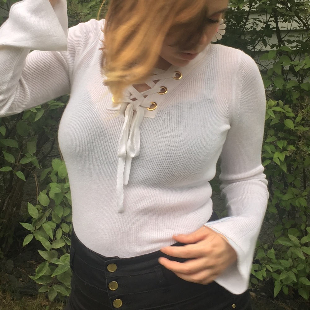 Michael Kors white lace up top - Picture 5 of 5